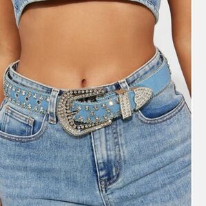 Trendy Western Boho Studded Blue Denim Belt